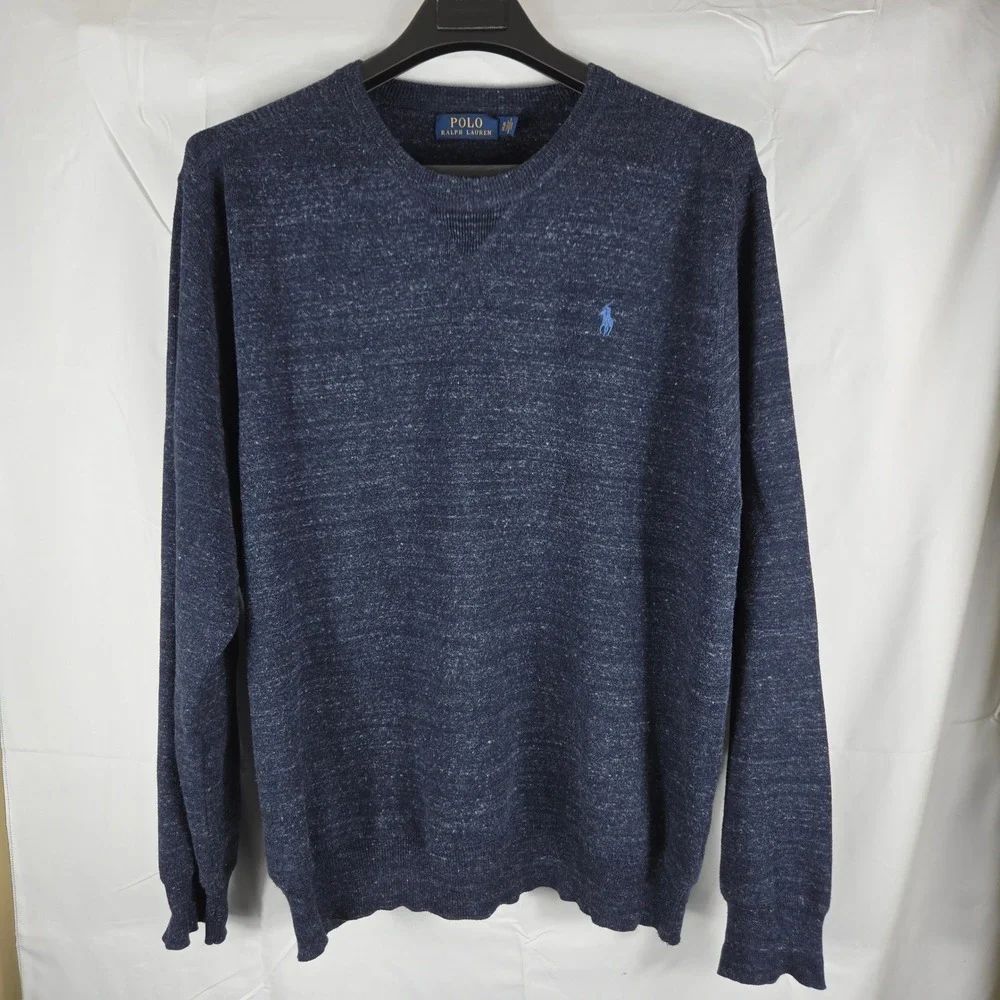 Polo Ralph Lauren Mens XL Blue Heather Cotton Crewneck Sweater Pullover Pony